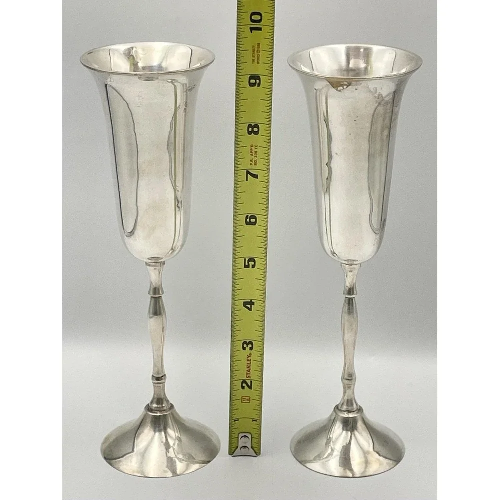 Vintage 1970s International Silver Co 745 Silver Plated Champagne Flutes Pair
